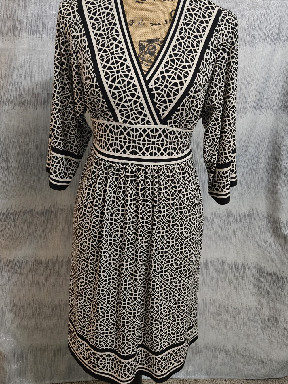 City Triangles Black and White Geometric Wrap Midi Dress